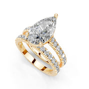 Pear Cut Claw Prongs  Double Row  Pave Lab Grown Diamond Engagement Ring