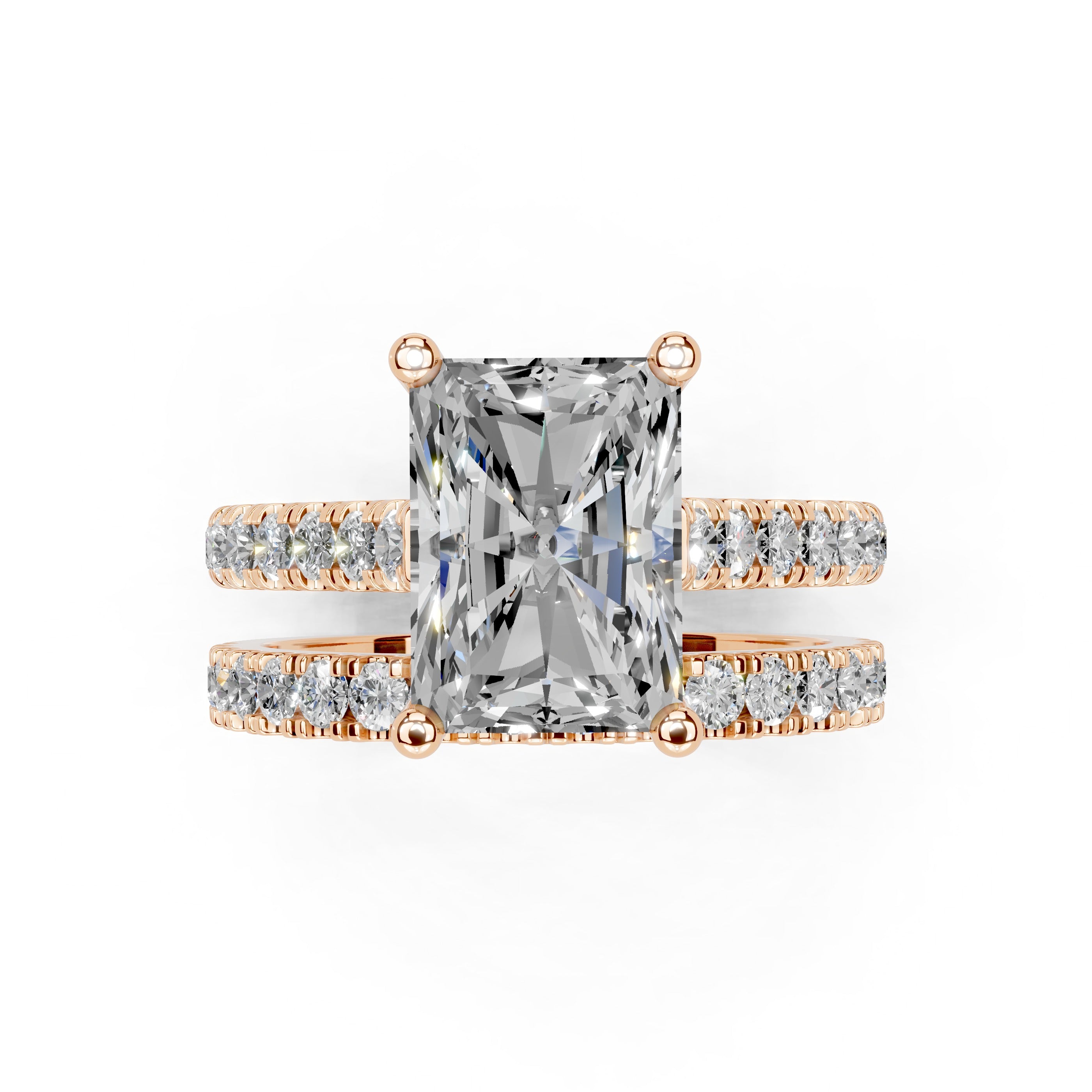 Radiant Cut Claw Prongs  Double Row  Pave Lab Grown Diamond Engagement Ring