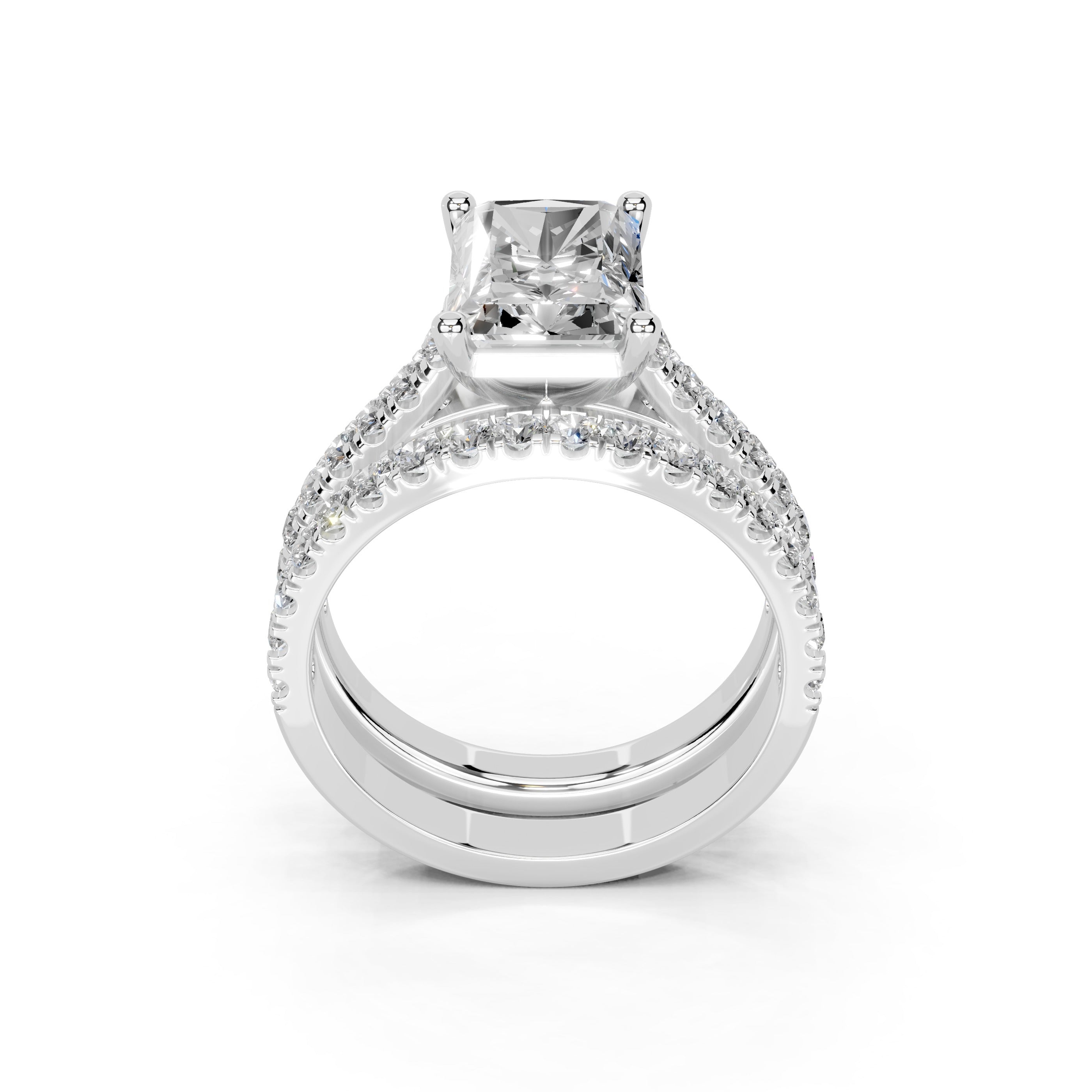 Radiant Cut Claw Prongs  Double Row  Pave Lab Grown Diamond Engagement Ring