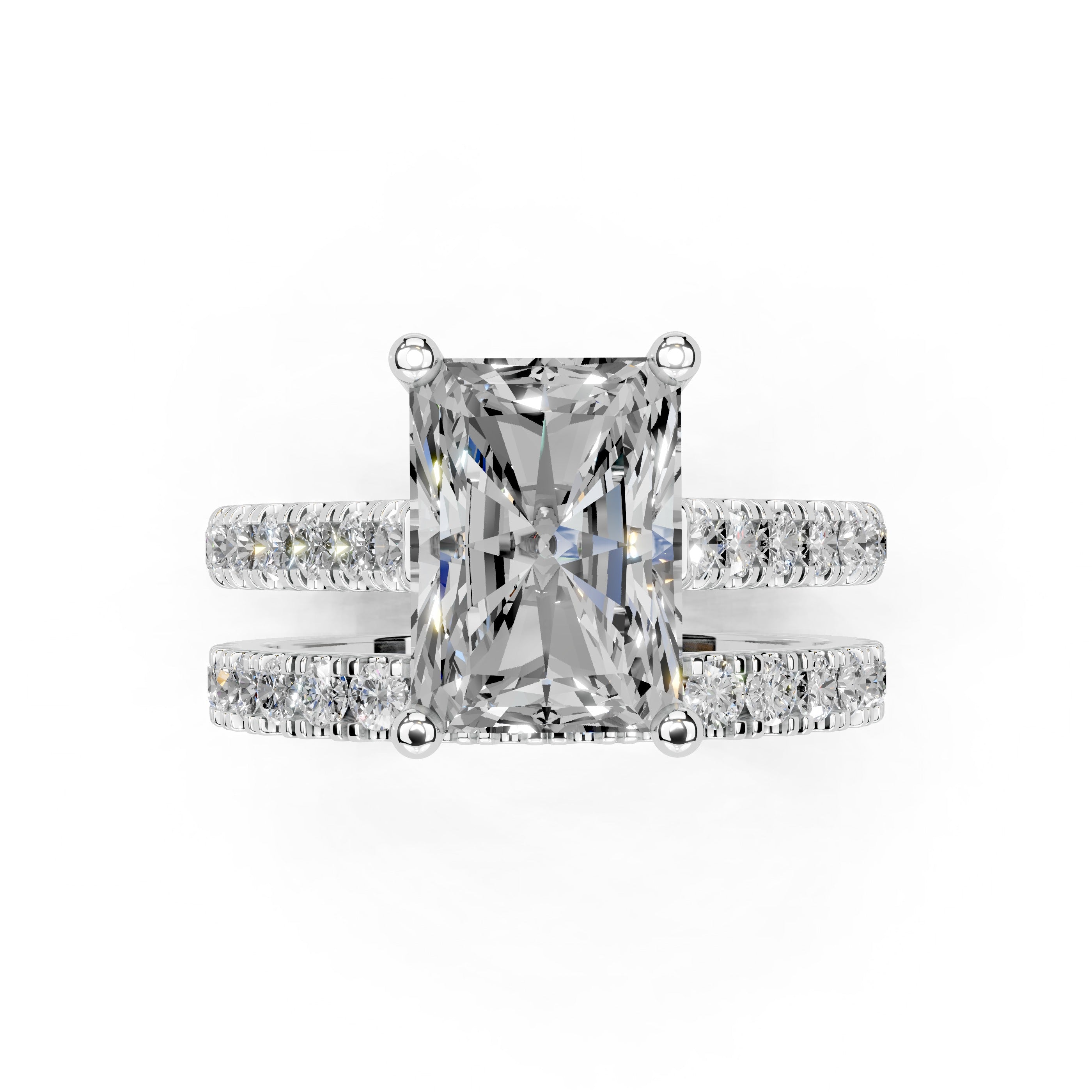 Radiant Cut Claw Prongs  Double Row  Pave Lab Grown Diamond Engagement Ring