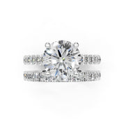 Round Cut Claw Prongs  Double Row  Pave Lab Grown Diamond Engagement Ring