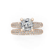 Cushion Cut Square Prongs Double Row Pave Lab Grown Diamond Engagement Ring