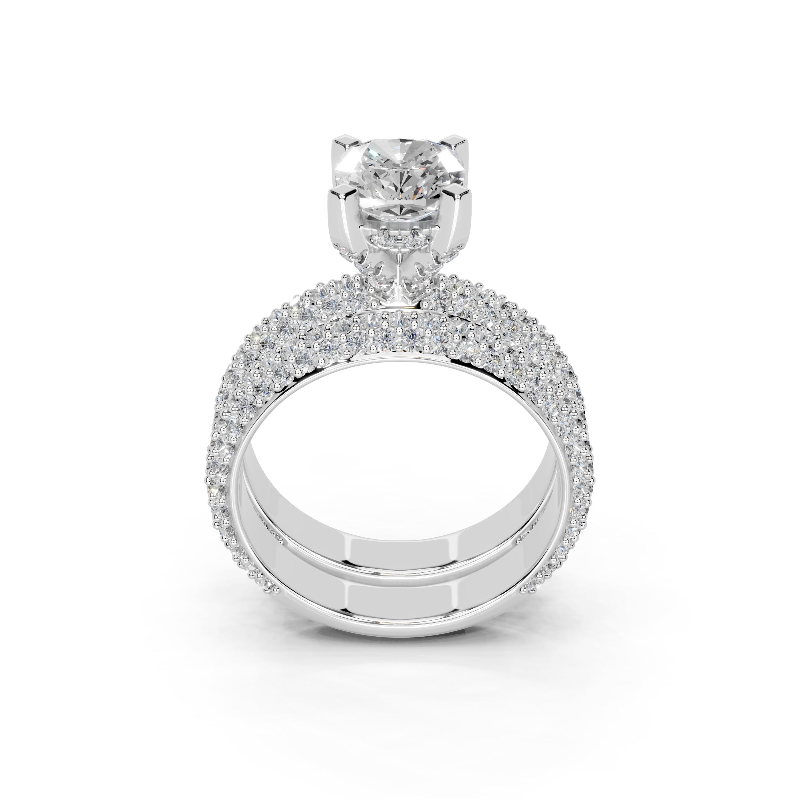 Cushion Cut Square Prongs Double Row Pave Lab Grown Diamond Engagement Ring