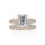 Emerald Cut Square Prongs Double Row Pave Lab Grown Diamond Engagement Ring