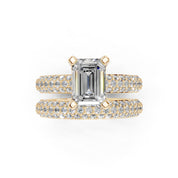 Emerald Cut Square Prongs Double Row Pave Lab Grown Diamond Engagement Ring