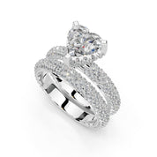 Heart Cut Square Prongs Double Row Pave Lab Grown Diamond Engagement Ring