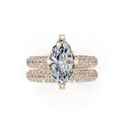 Marquise Cut Square Prongs Double Row Pave Lab Grown Diamond Engagement Ring