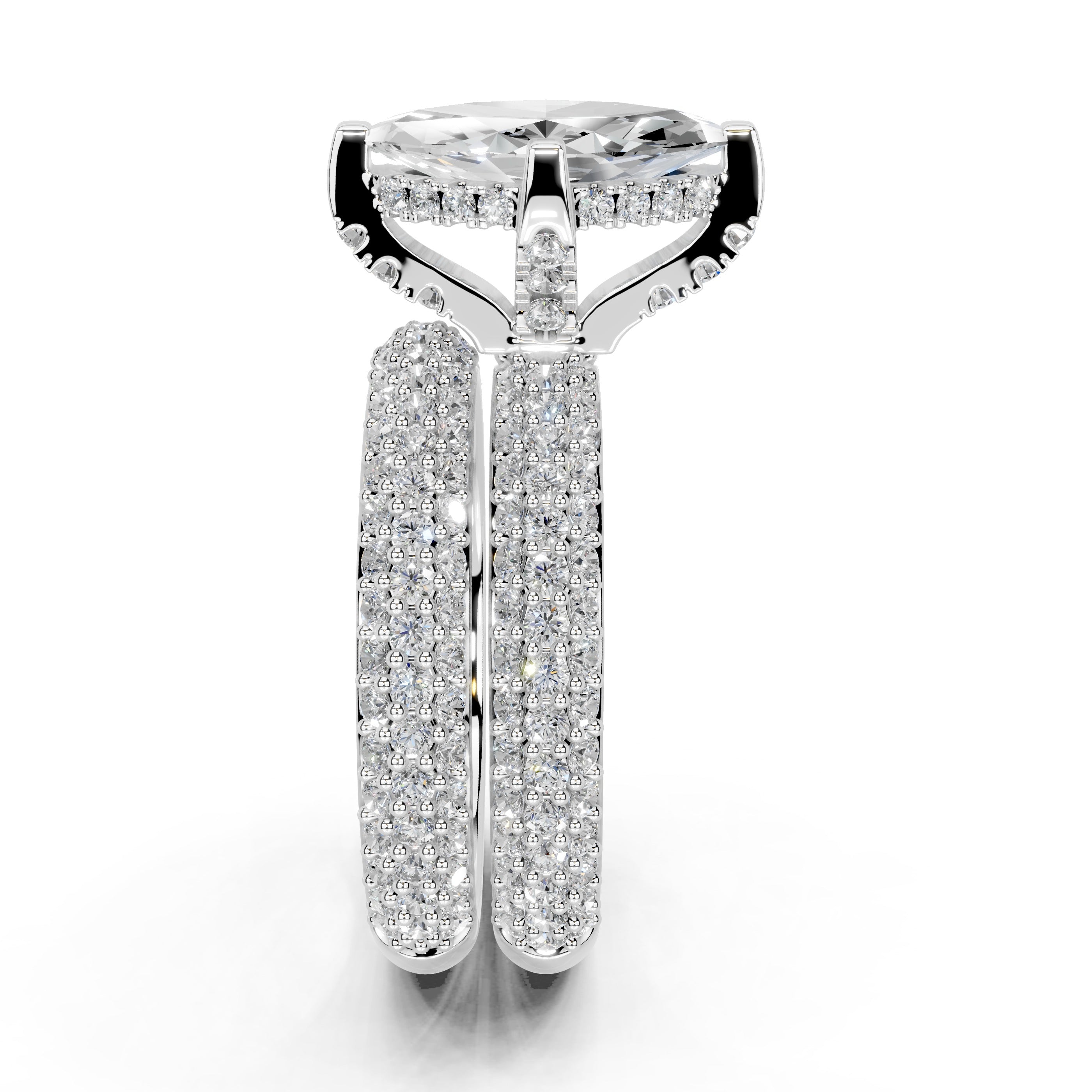 Marquise Cut Square Prongs Double Row Pave Lab Grown Diamond Engagement Ring