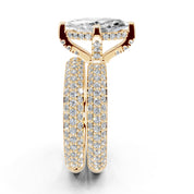 Marquise Cut Square Prongs Double Row Pave Lab Grown Diamond Engagement Ring