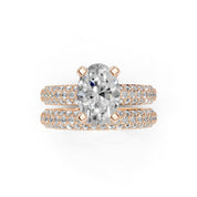 Oval Cut Square Prongs Double Row Pave Lab Grown Diamond Engagement Ring