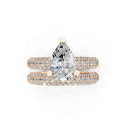 Pear Cut Square Prongs Double Row Pave Lab Grown Diamond Engagement Ring