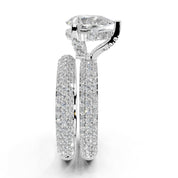 Pear Cut Square Prongs Double Row Pave Lab Grown Diamond Engagement Ring