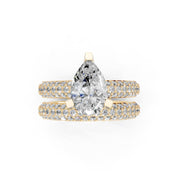 Pear Cut Square Prongs Double Row Pave Lab Grown Diamond Engagement Ring