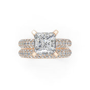 Princess Cut Square Prongs Double Row Pave Lab Grown Diamond Engagement Ring