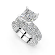 Princess Cut Square Prongs Double Row Pave Lab Grown Diamond Engagement Ring