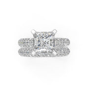 Princess Cut Square Prongs Double Row Pave Lab Grown Diamond Engagement Ring