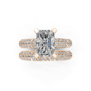 Radiant Cut Square Prongs Double Row Pave Lab Grown Diamond Engagement Ring