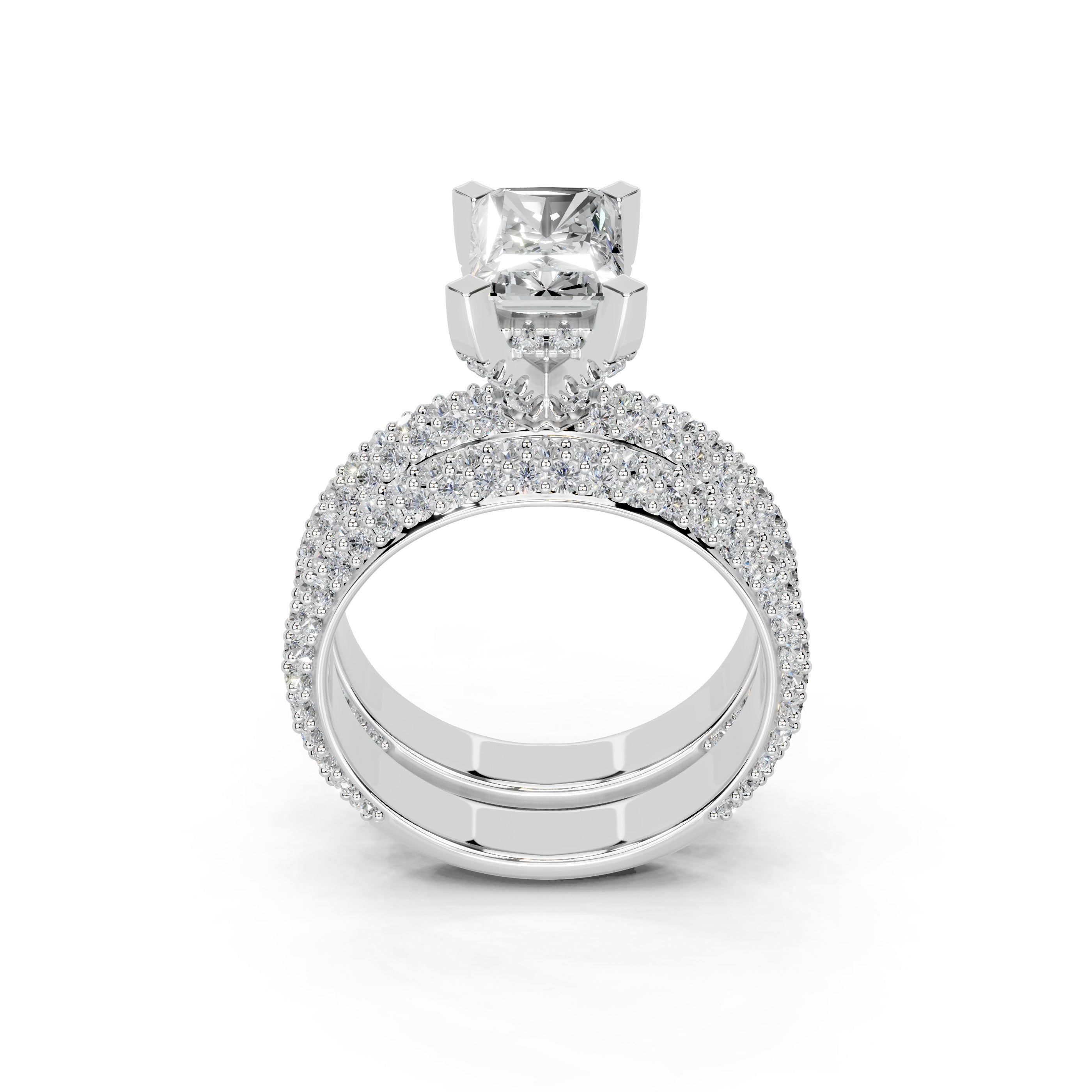 Radiant Cut Square Prongs Double Row Pave Lab Grown Diamond Engagement Ring