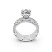 Round Cut Square Prongs Double Row Pave Lab Grown Diamond Engagement Ring