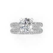 Round Cut Square Prongs Double Row Pave Lab Grown Diamond Engagement Ring