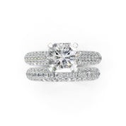 Asscher Cut Claw Prongs Double Row Pave Lab Grown Diamond Engagement Ring