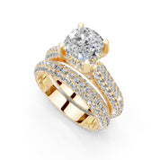 Cushion Cut Claw Prongs Double Row Pave Lab Grown Diamond Engagement Ring