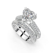 Heart Cut Claw Prongs Double Row Pave Lab Grown Diamond Engagement Ring