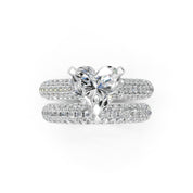 Heart Cut Claw Prongs Double Row Pave Lab Grown Diamond Engagement Ring