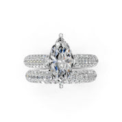 Marquise Cut Claw Prongs Double Row Pave Lab Grown Diamond Engagement Ring