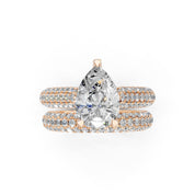 Pear Cut Claw Prongs Double Row Pave Lab Grown Diamond Engagement Ring