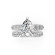 Pear Cut Claw Prongs Double Row Pave Lab Grown Diamond Engagement Ring