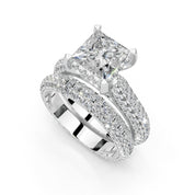 Princess Cut Claw Prongs Double Row Pave Lab Grown Diamond Engagement Ring