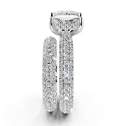 Princess Cut Claw Prongs Double Row Pave Lab Grown Diamond Engagement Ring