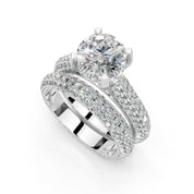 Round Cut Claw Prongs Double Row Pave Lab Grown Diamond Engagement Ring