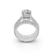 Round Cut Claw Prongs Double Row Pave Lab Grown Diamond Engagement Ring