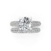 Round Cut Claw Prongs Double Row Pave Lab Grown Diamond Engagement Ring