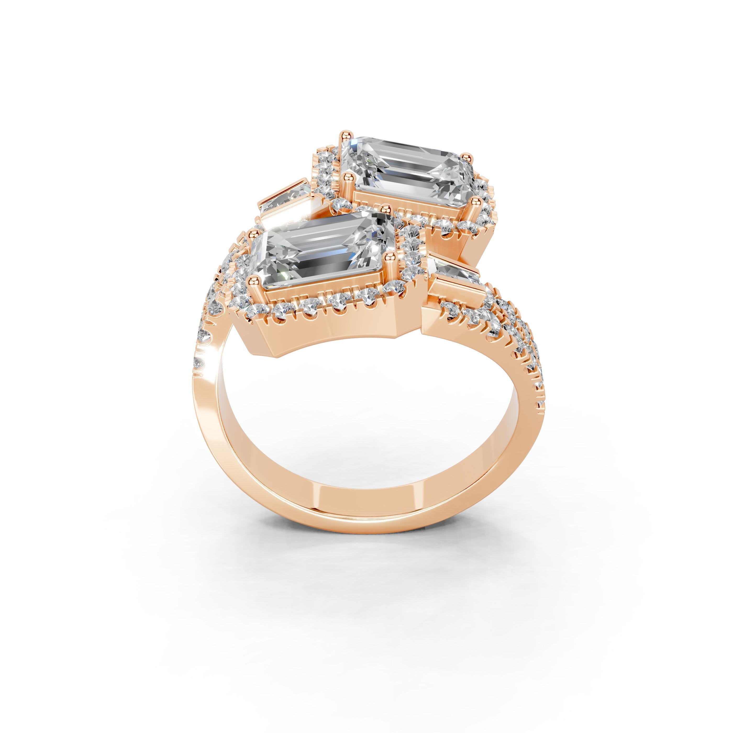 Emerald Cut Fancy  Lab Grown Diamond Engagement Ring