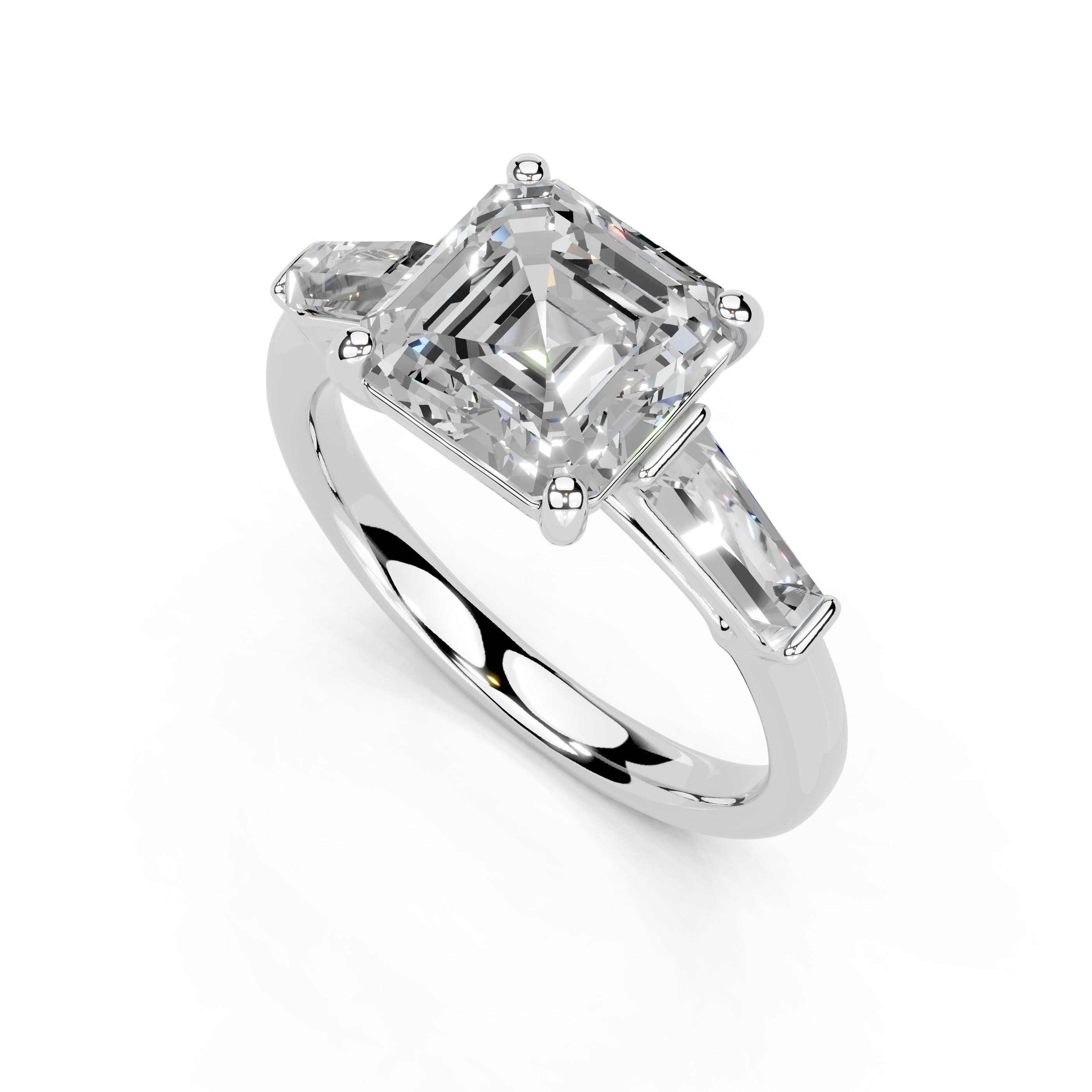 Asscher Cut Baguette Accent Lab Grown Diamond Engagement Ring