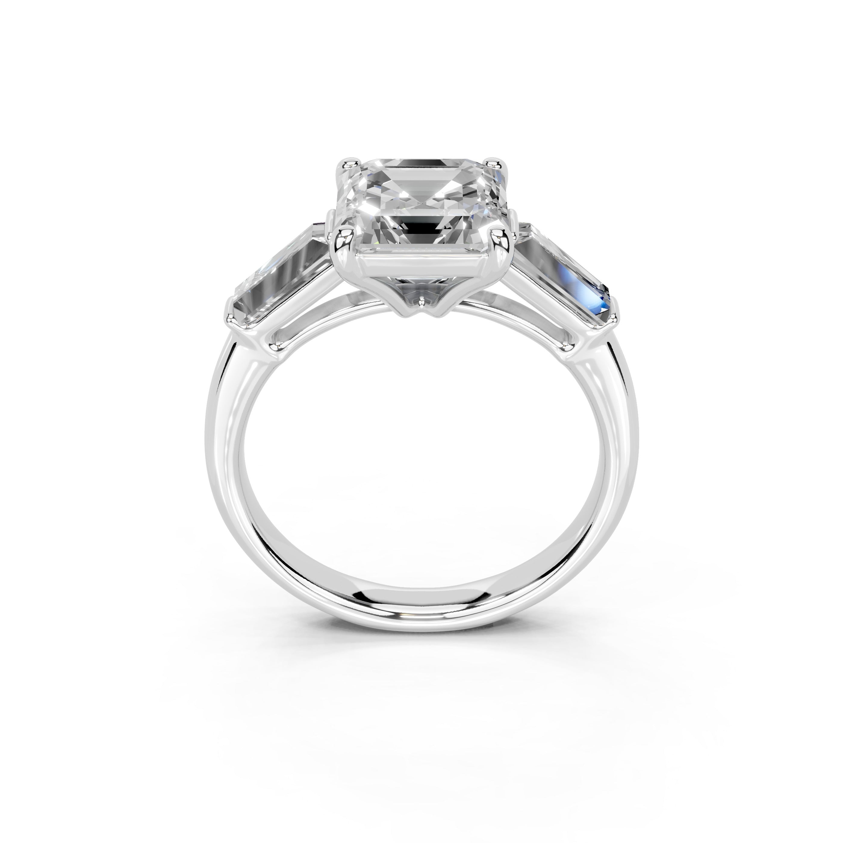 Asscher Cut Baguette Accent Lab Grown Diamond Engagement Ring