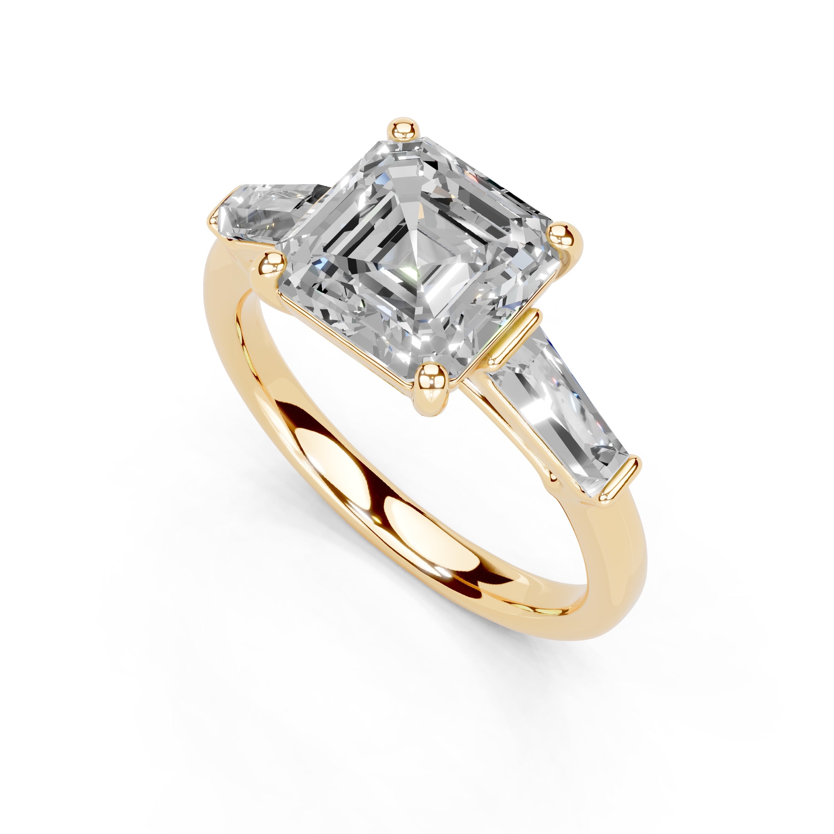 Asscher Cut Baguette Accent Lab Grown Diamond Engagement Ring