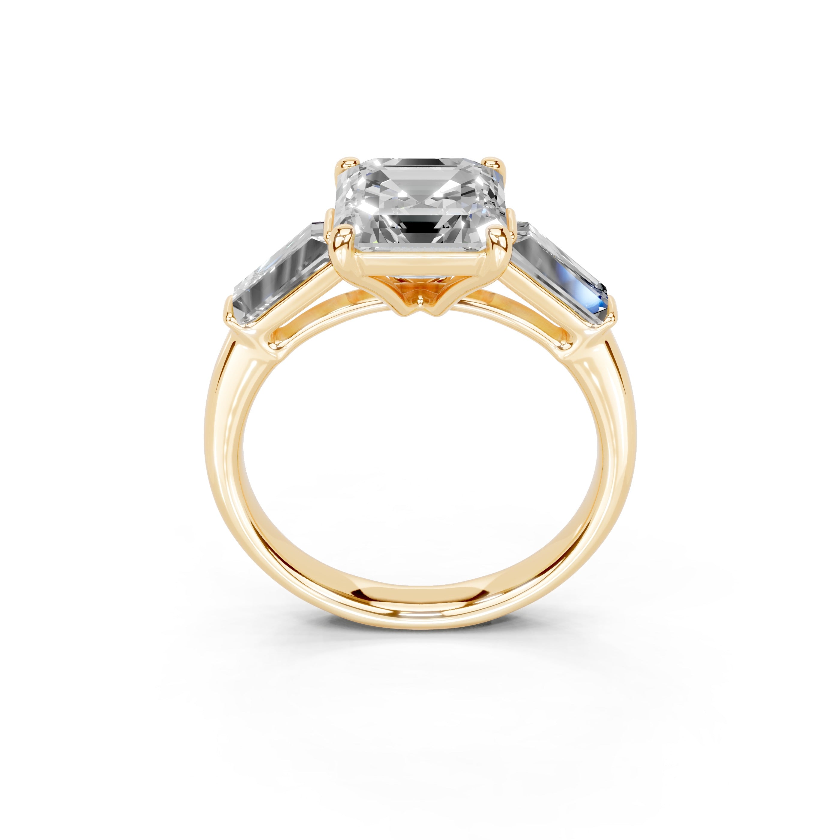 Asscher Cut Baguette Accent Lab Grown Diamond Engagement Ring