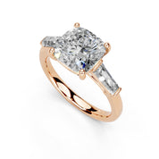 Cushion Cut Baguette Accent Lab Grown Diamond Engagement Ring