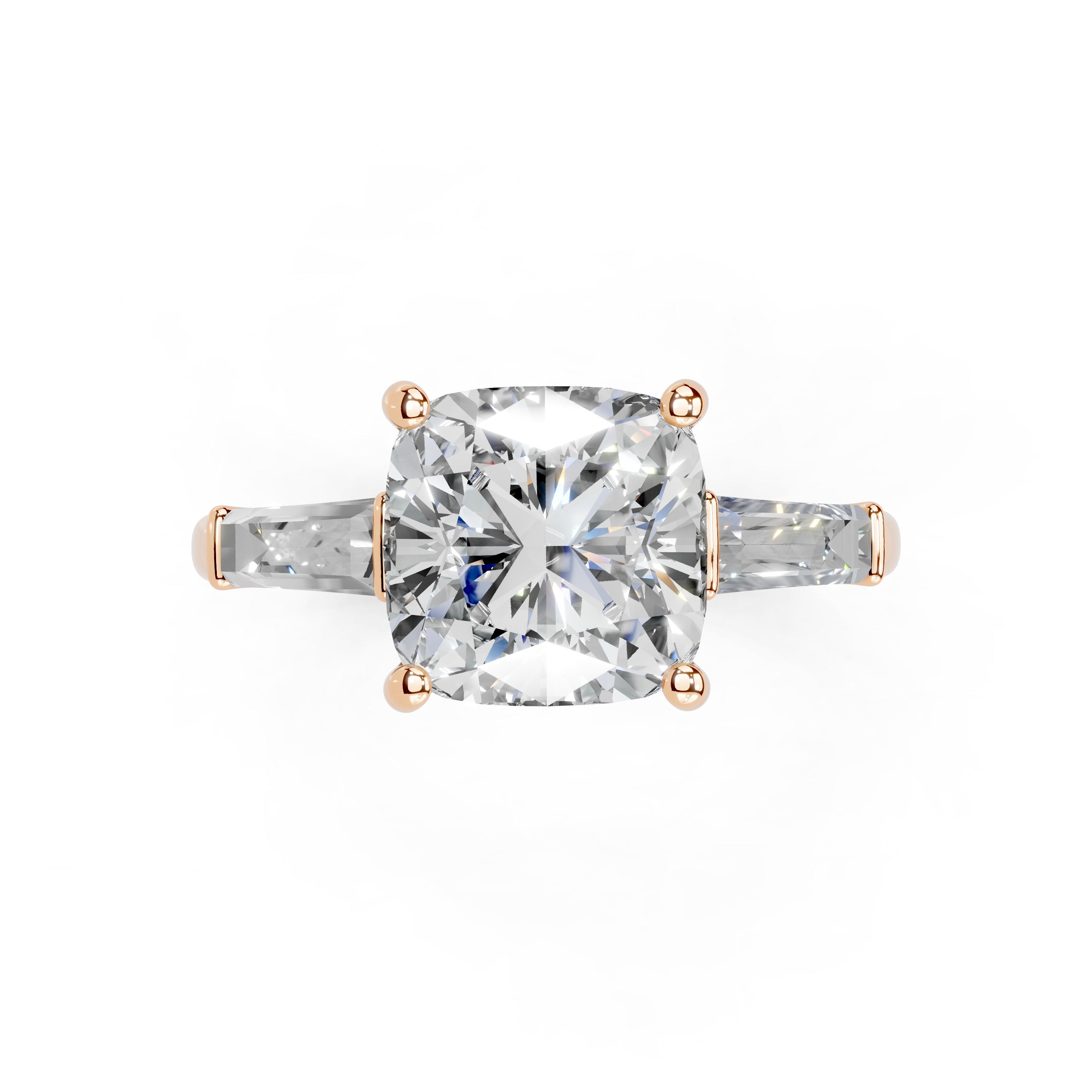 Cushion Cut Baguette Accent Lab Grown Diamond Engagement Ring