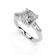 Cushion Cut Baguette Accent Lab Grown Diamond Engagement Ring