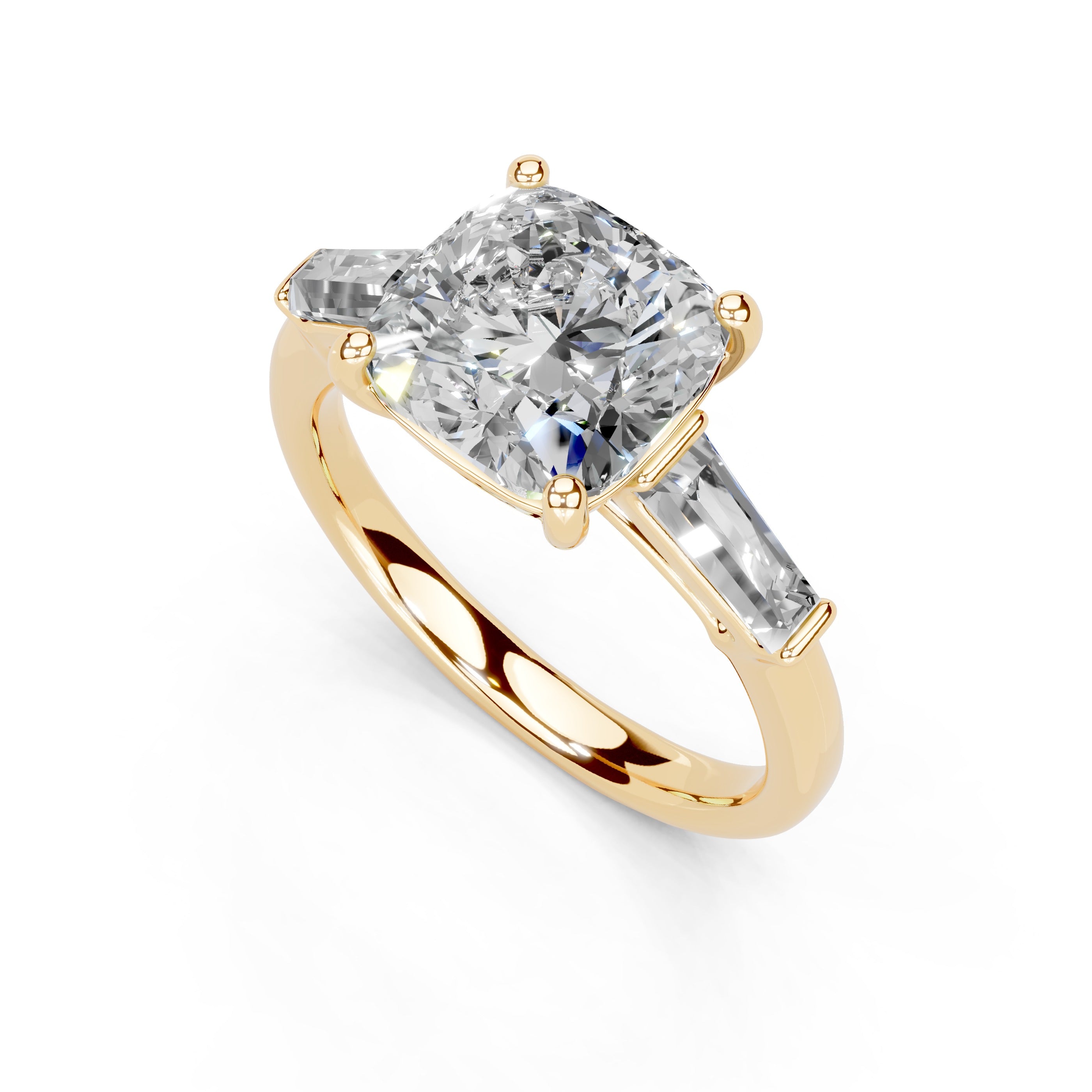 Cushion Cut Baguette Accent Lab Grown Diamond Engagement Ring