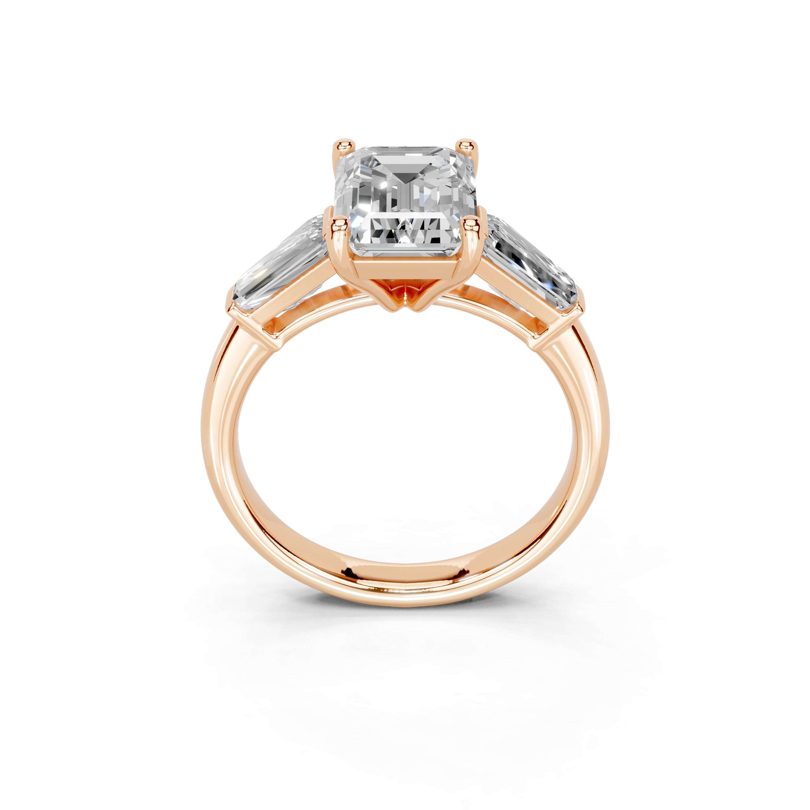 Emerald Cut Cathedral Solitaire Lab Grown Diamond Engagement Ring (3mm width)