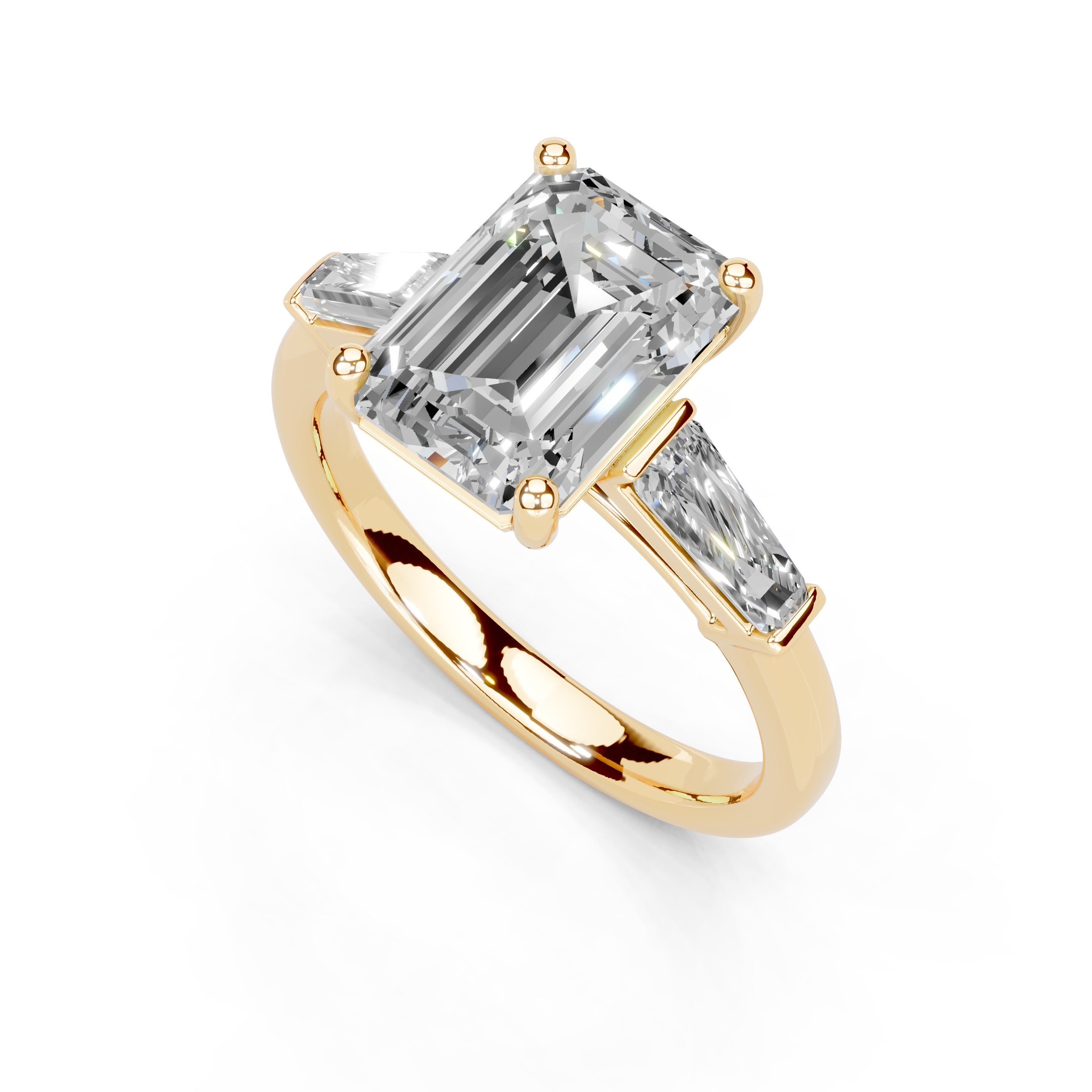 Emerald Cut Baguette Accent Lab Grown Diamond Engagement Ring