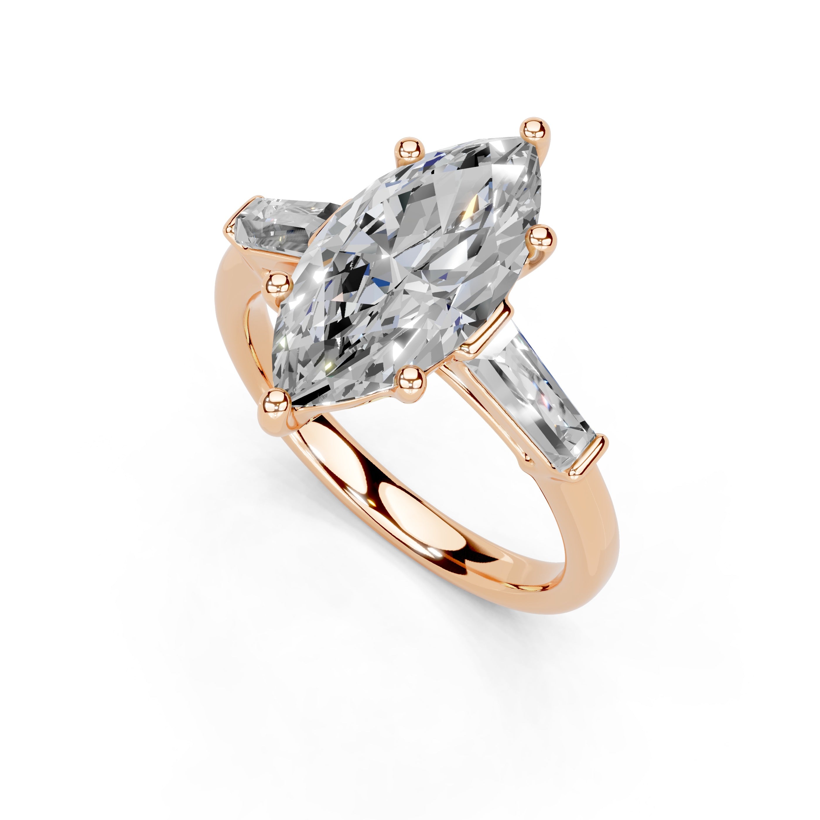 Marquise Cut Baguette Accent Lab Grown Diamond Engagement Ring