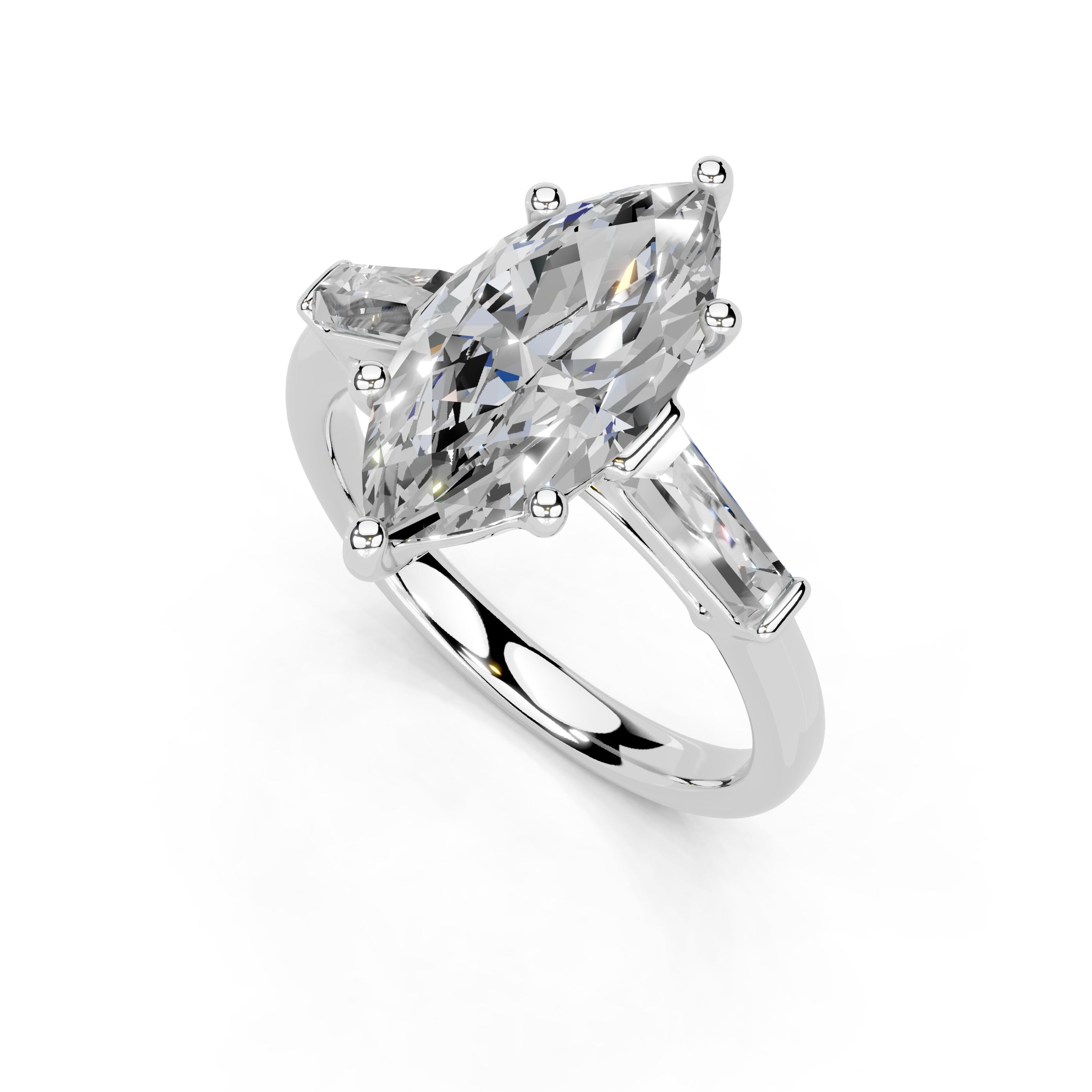 Marquise Cut Baguette Accent Lab Grown Diamond Engagement Ring