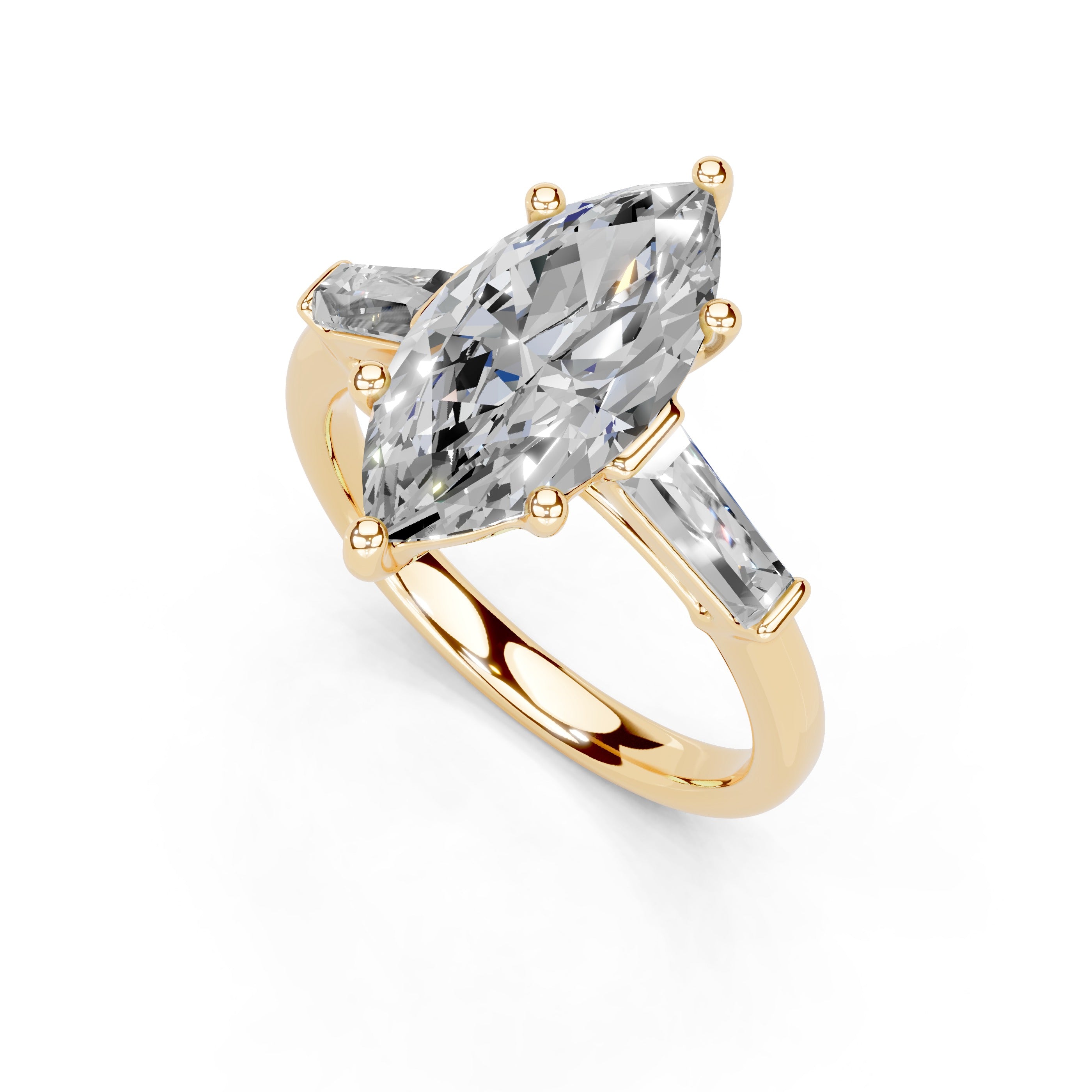 Marquise Cut Baguette Accent Lab Grown Diamond Engagement Ring